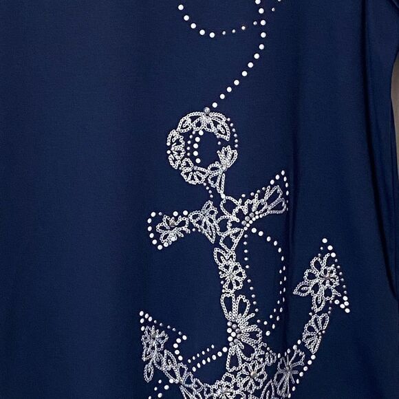 ALFRED DUNNER WOMEN'S Small Floral Anchor Embroidery Short Sleeve Top - Picture 2 of 5